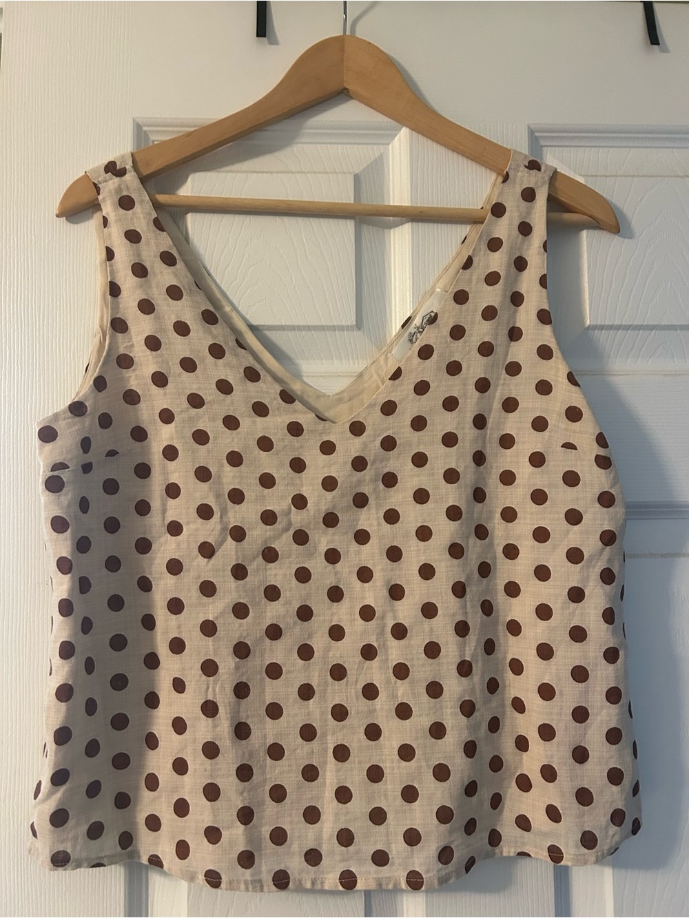 Cream Tank Top with Brown Polka Dots
